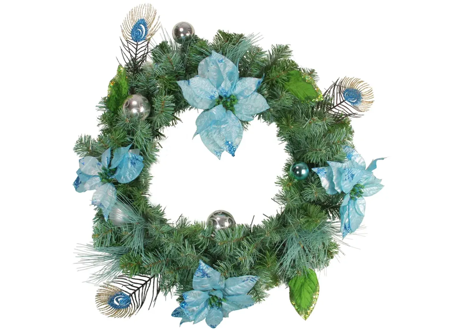 Peacock Poinsettia Artificial Christmas Wreath - 24-Inch  Unlit