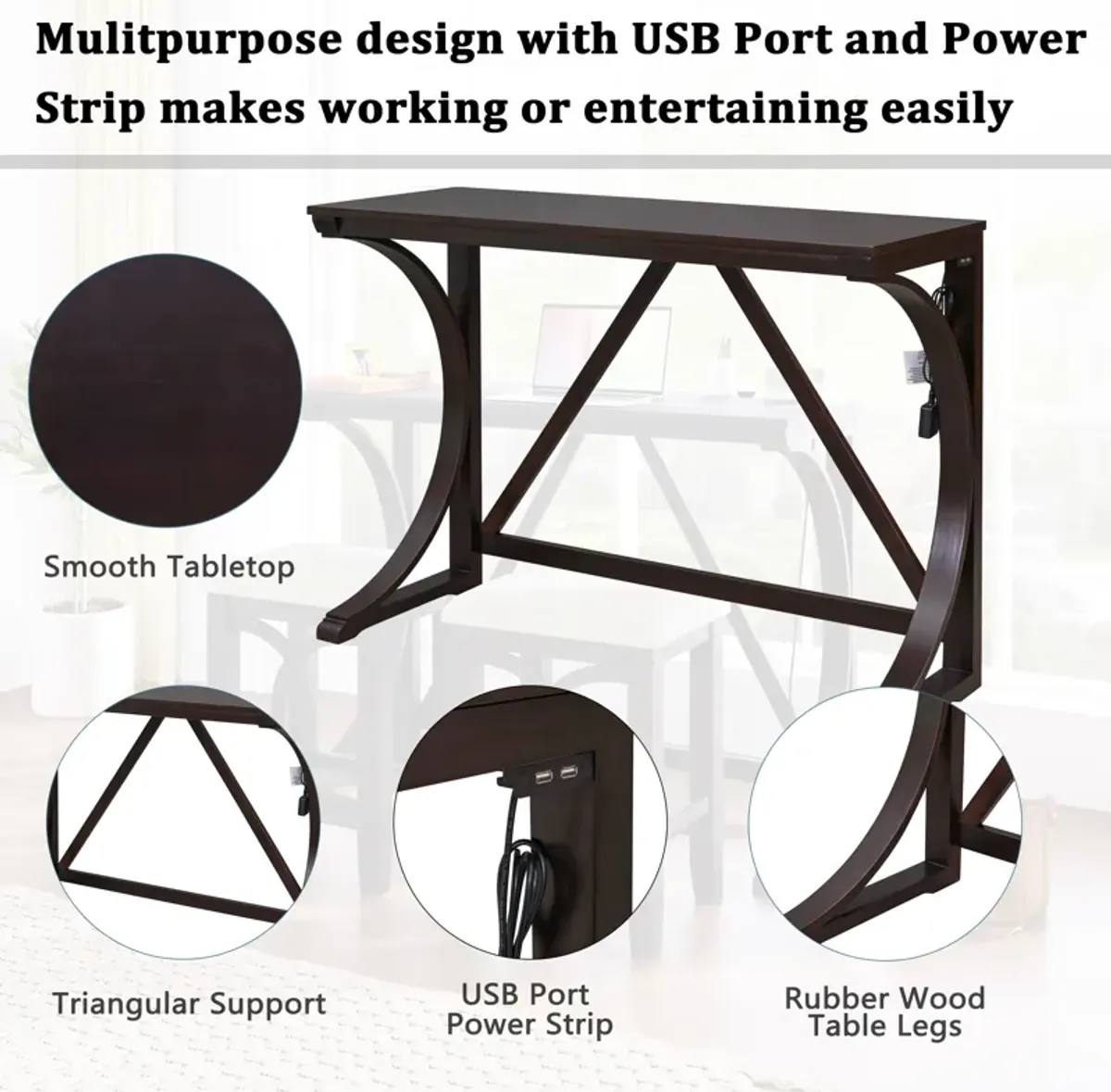 Merax 3-Piece Counter Height Dining Table Set with USB