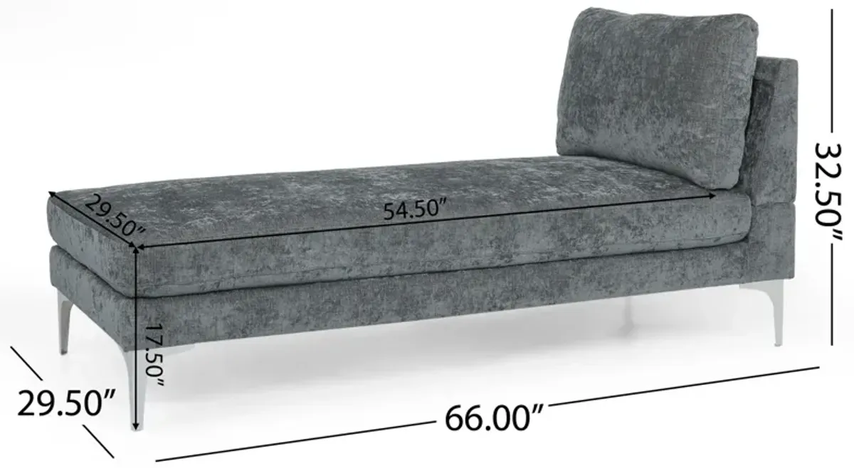 Yeni Chaise Lounger, 66 Inch, Modern Bracket Iron Legs, Soft Gray Fabric