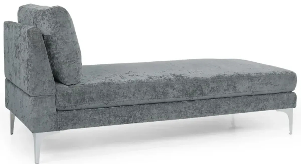 Yeni Chaise Lounger, 66 Inch, Modern Bracket Iron Legs, Soft Gray Fabric