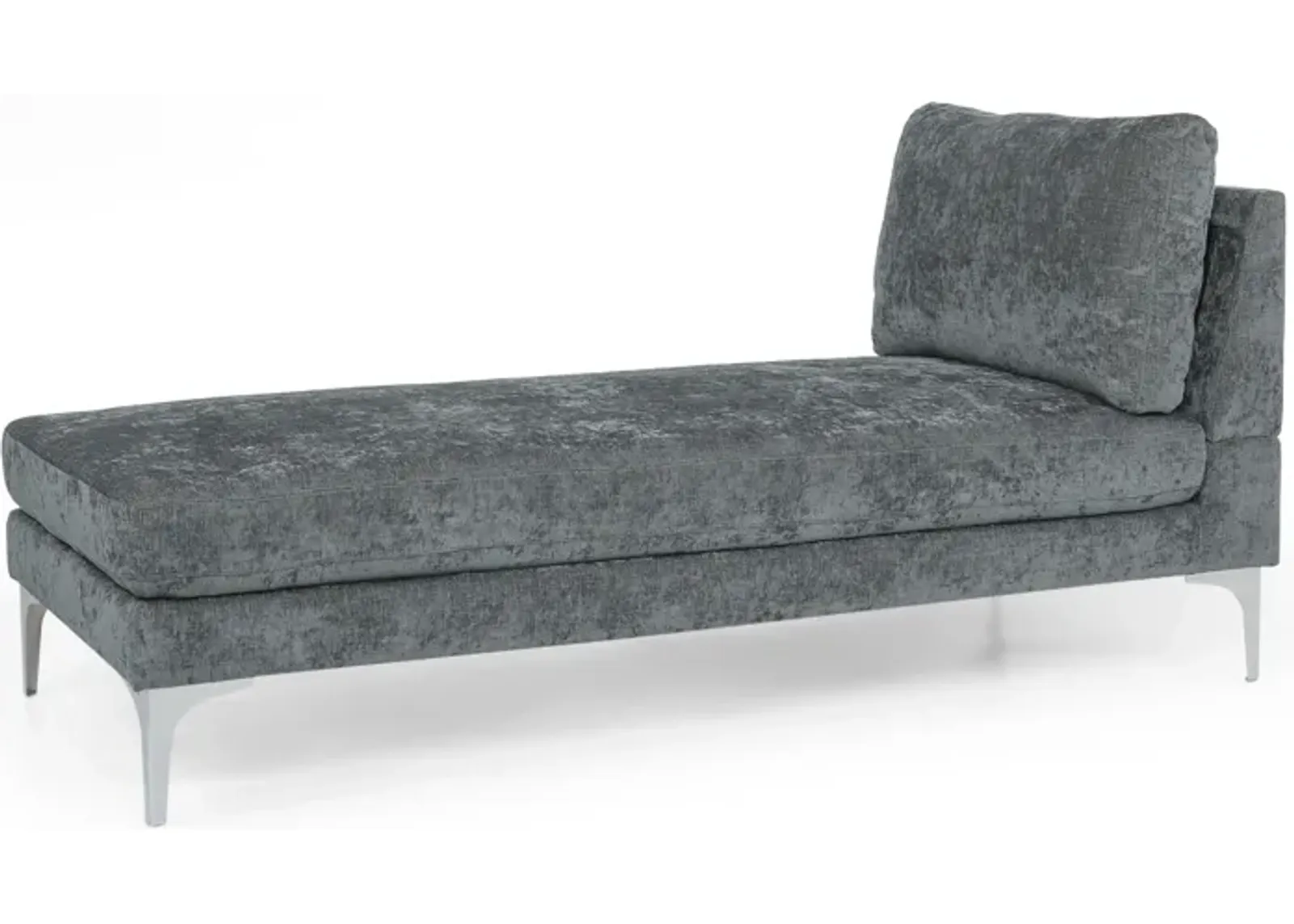 Yeni Chaise Lounger, 66 Inch, Modern Bracket Iron Legs, Soft Gray Fabric