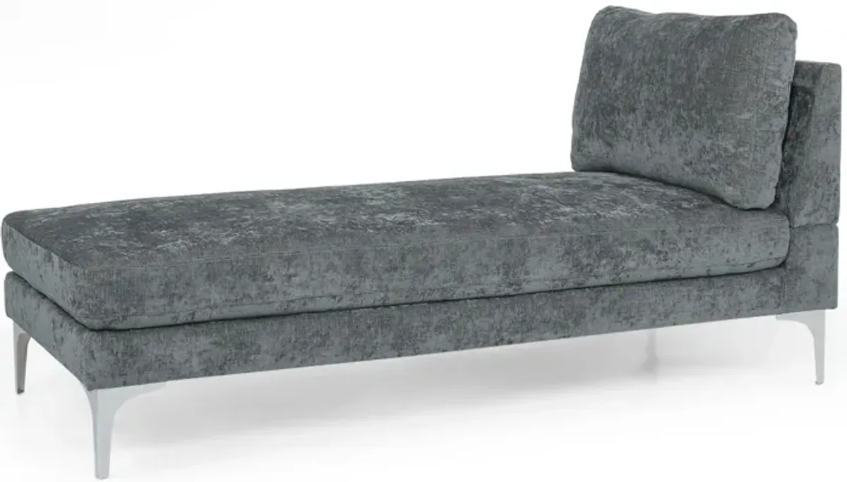 Yeni Chaise Lounger, 66 Inch, Modern Bracket Iron Legs, Soft Gray Fabric