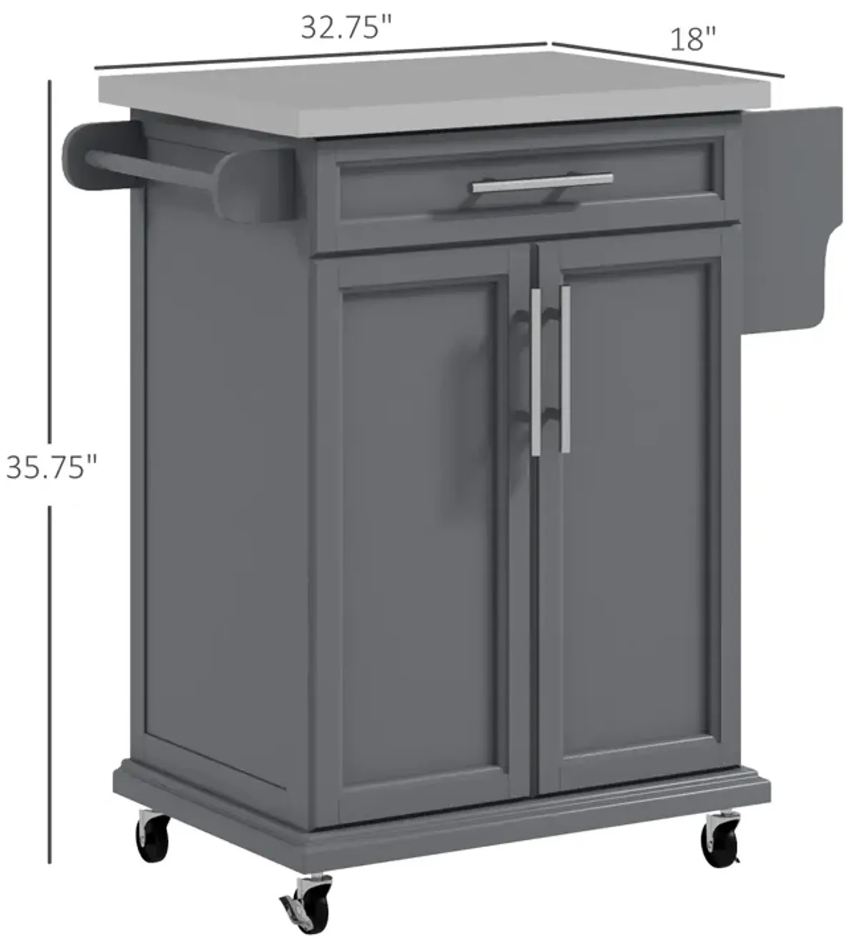 Wood Kitchen Island Cart Storage Box Cabinet  Drawer Trolley w/ Stainless Steel