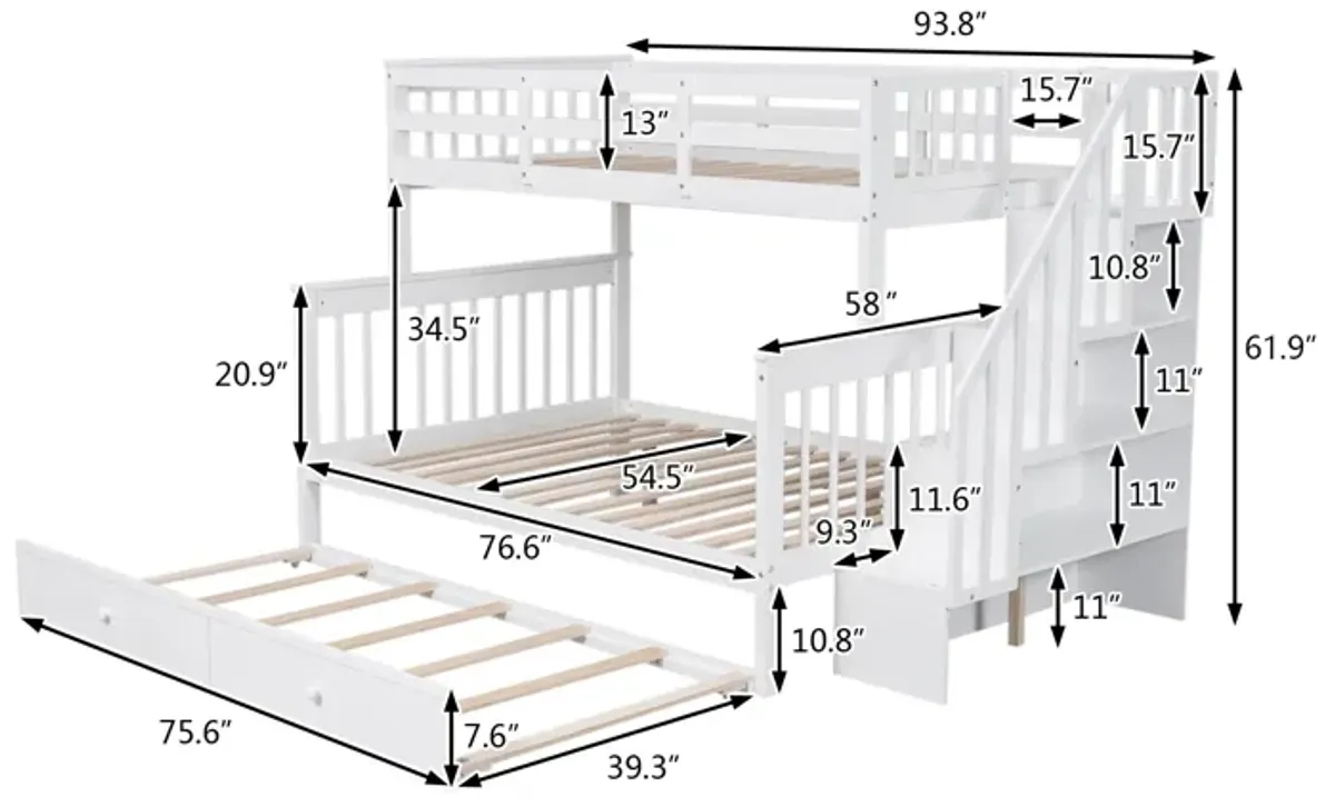 Merax Bunk Bed with Trundle and Guard Rail