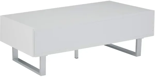 Contemporary Storage Coffee Table With Metallic Base, Glossy White-Benzara