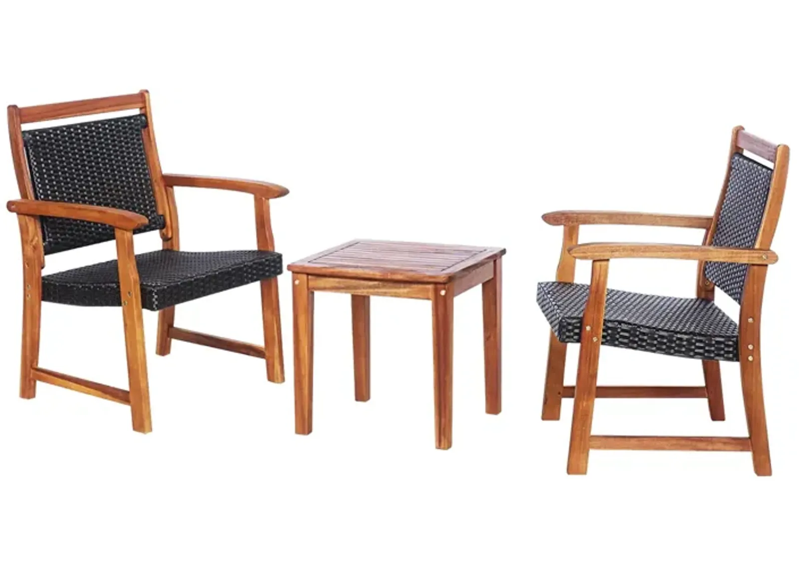 3 Pieces Rattan Bistro Set with Acacia Wood Frame for Garden