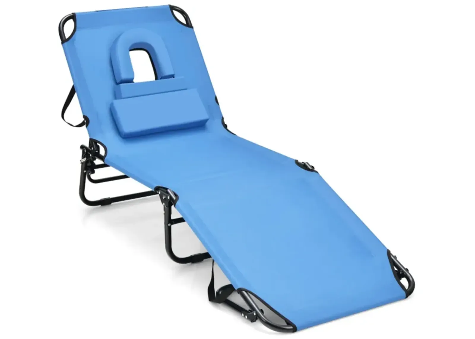 Hivvago Beach Chaise Lounge Chair with Face Hole and Removable Pillow