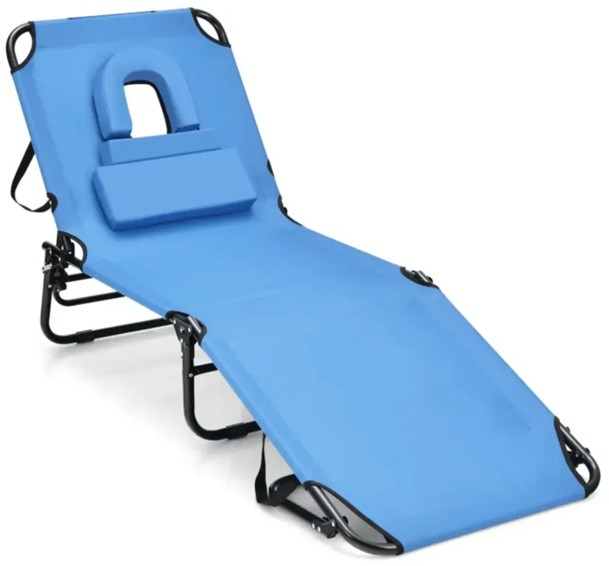 Hivvago Beach Chaise Lounge Chair with Face Hole and Removable Pillow