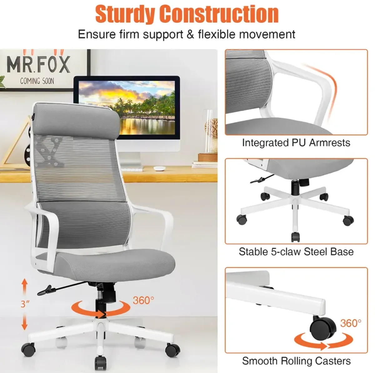 Costway Adjustable Mesh Office Task Chair Heating Lumbar Support Headrest Black