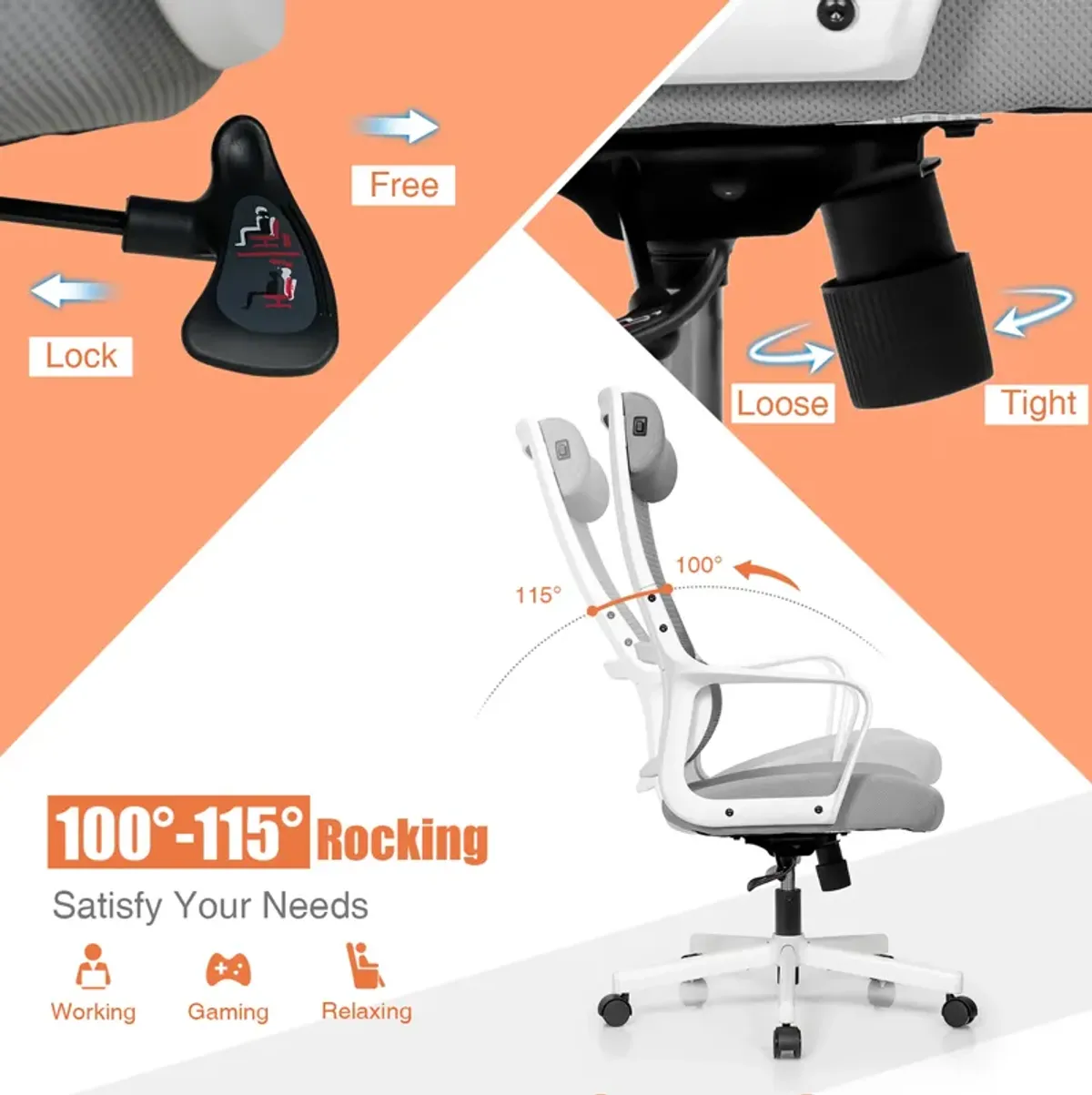 Costway Adjustable Mesh Office Task Chair Heating Lumbar Support Headrest Black