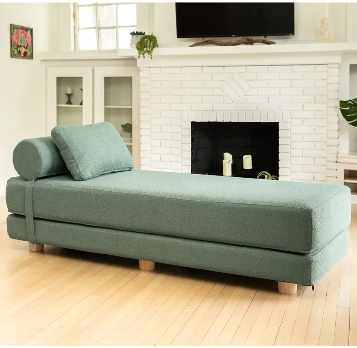 Jaxx Avida Daybed � Fold Out Queen Sleeper � Premium Boucle: Sleek and Modern Lounge for Relaxing and Overnight Guests