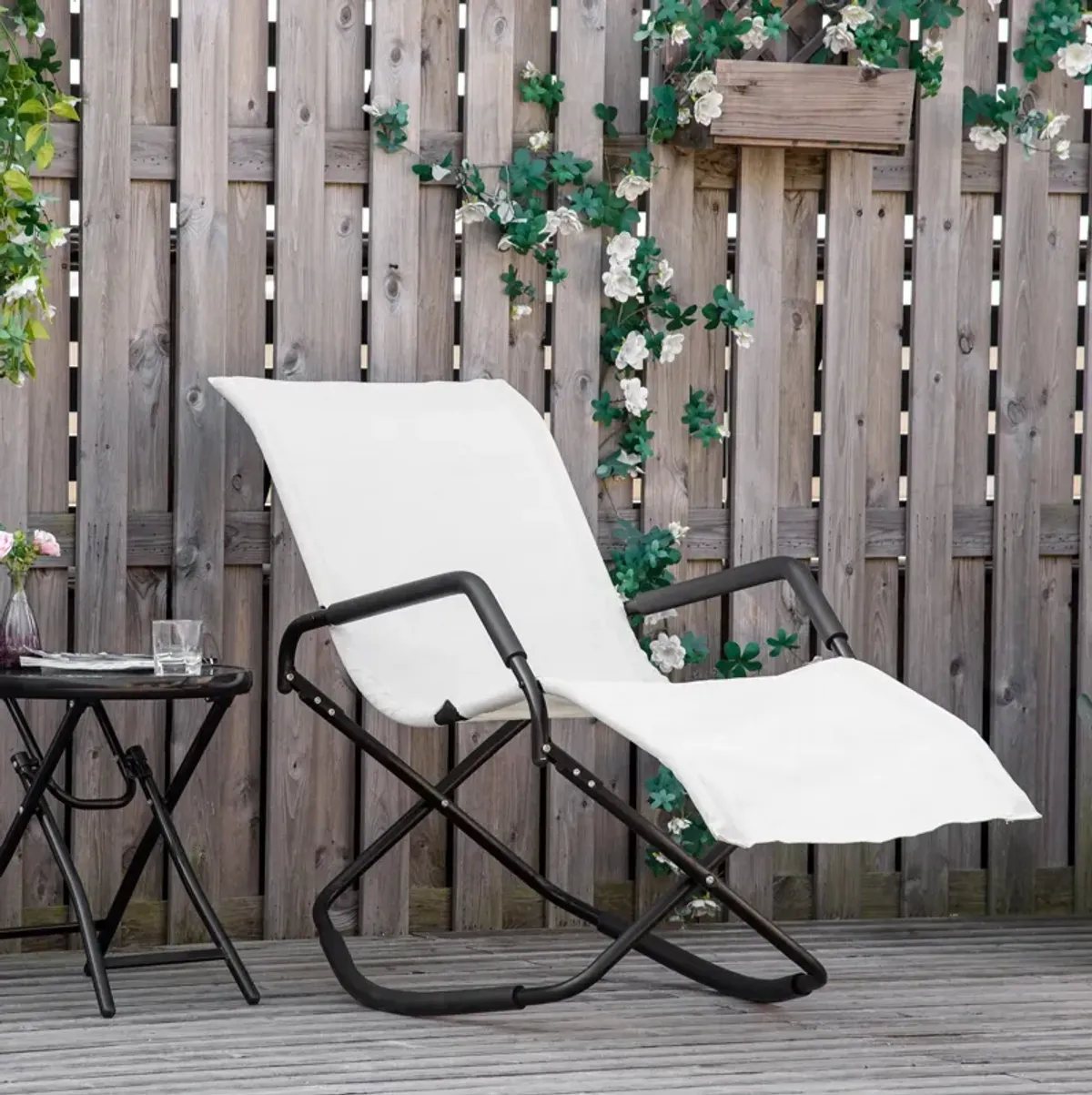 Cream Patio Recliner: Zero Gravity Rocking Sun Lounger