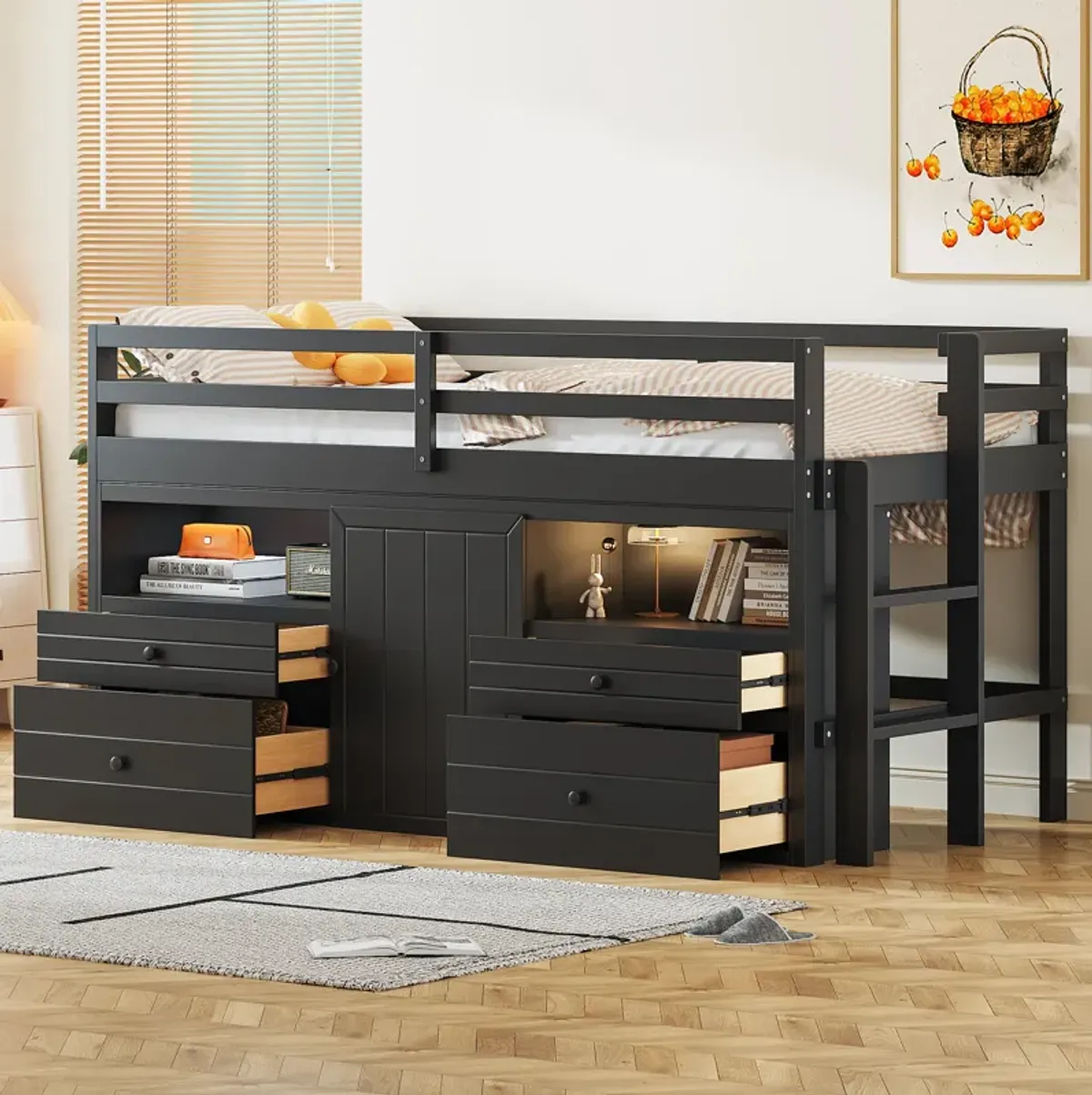 Merax Loft Bed with 4 Drawers