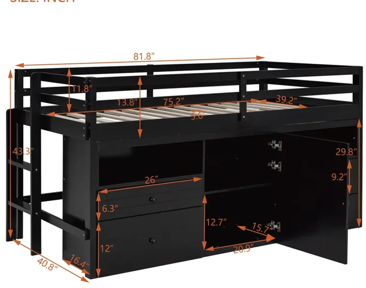 Merax Loft Bed with 4 Drawers