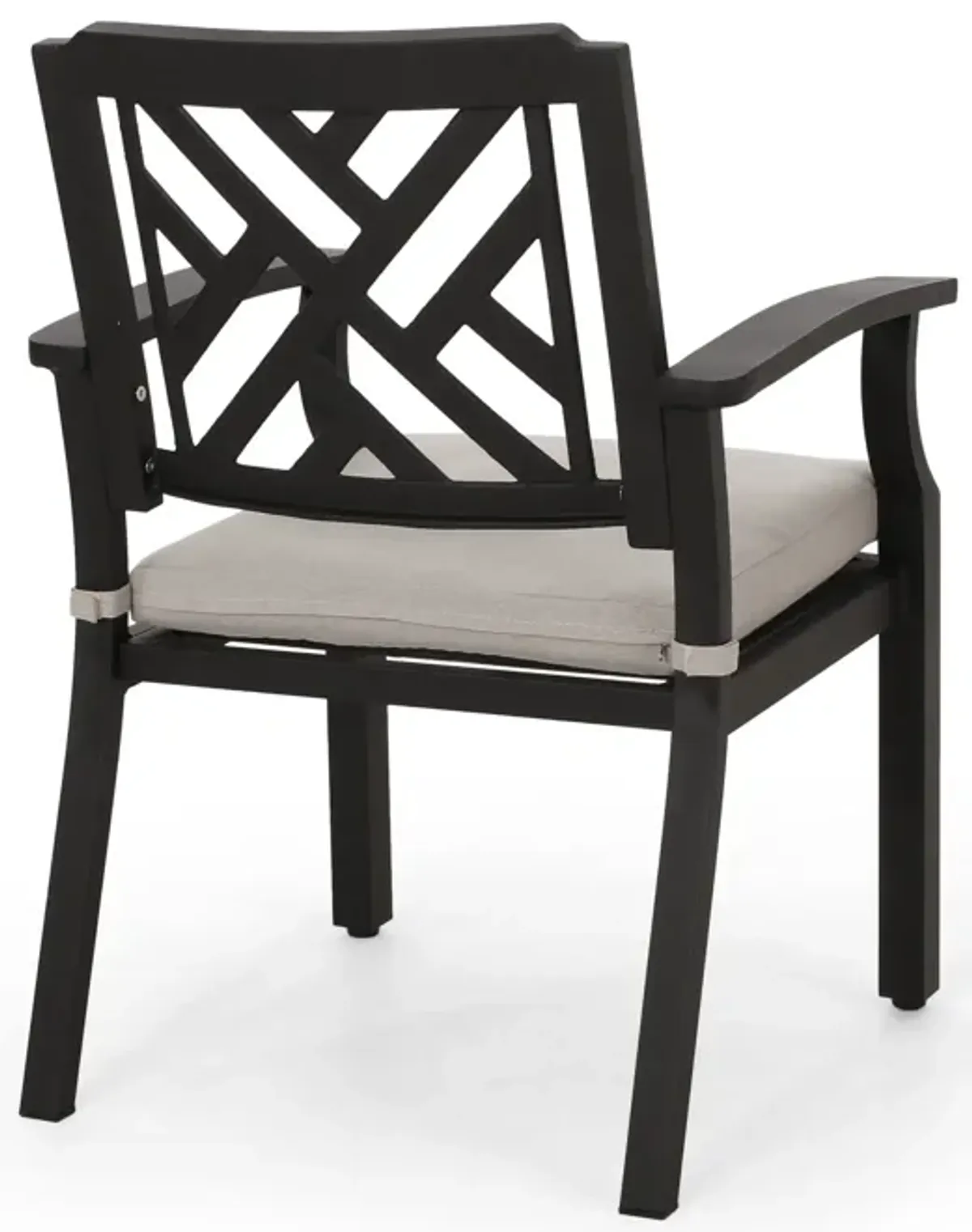 Rohe Outdoor Dining Chair Set of 2, Beige, Antique Matte Black Metal - Benzara