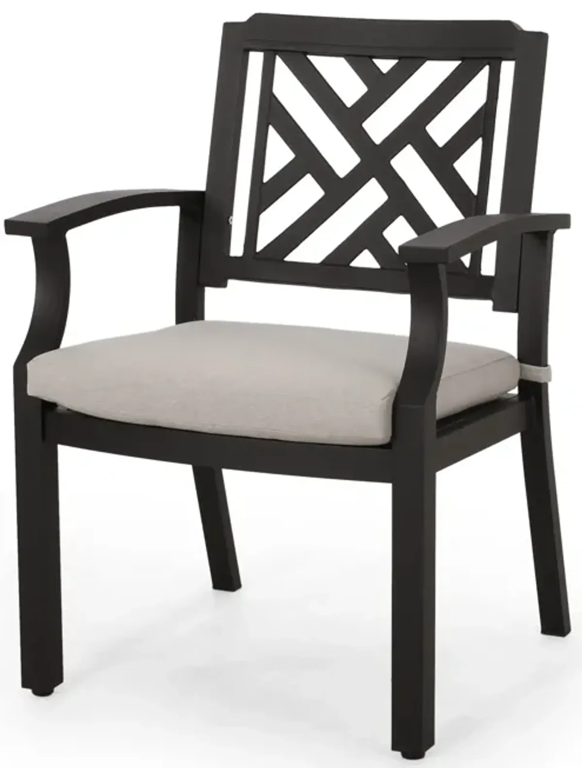 Rohe Outdoor Dining Chair Set of 2, Beige, Antique Matte Black Metal - Benzara