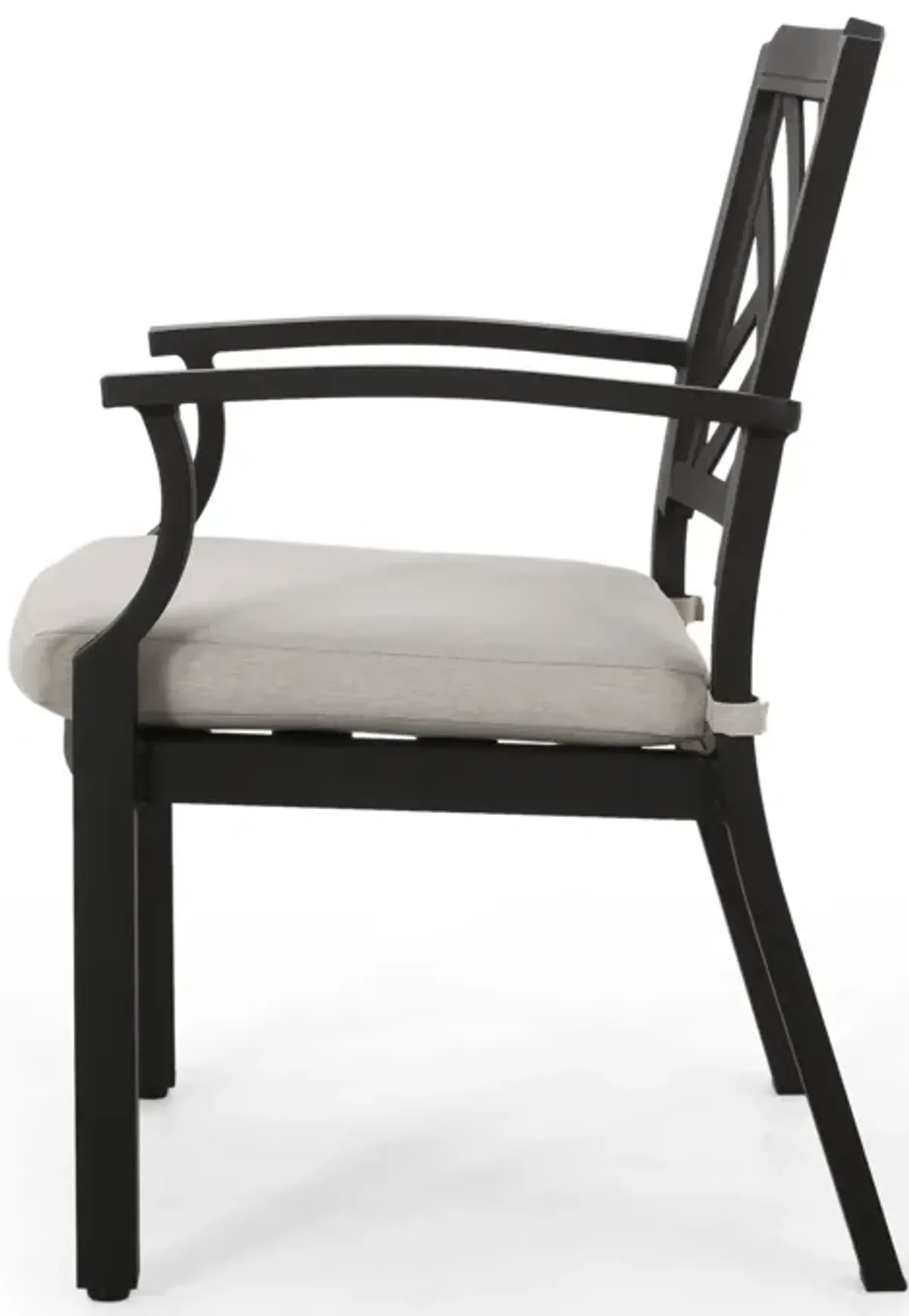 Rohe Outdoor Dining Chair Set of 2, Beige, Antique Matte Black Metal - Benzara