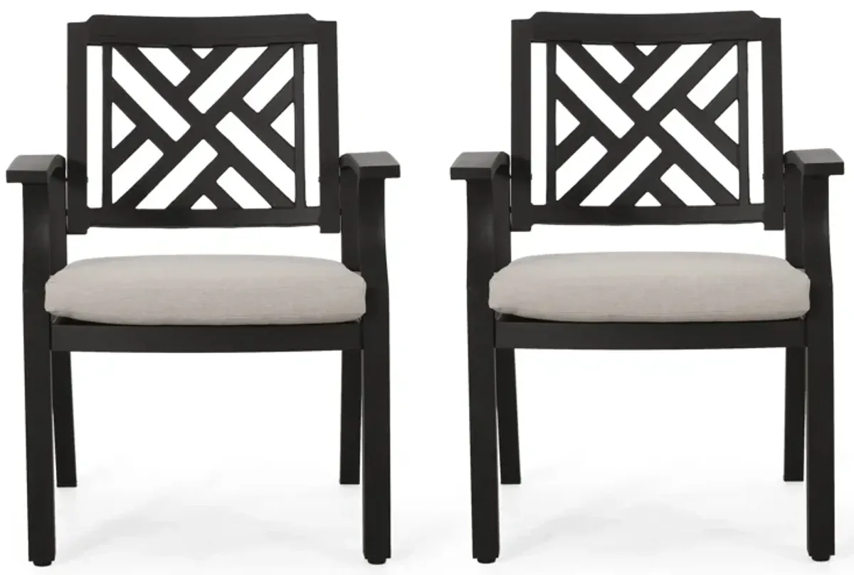 Rohe Outdoor Dining Chair Set of 2, Beige, Antique Matte Black Metal - Benzara