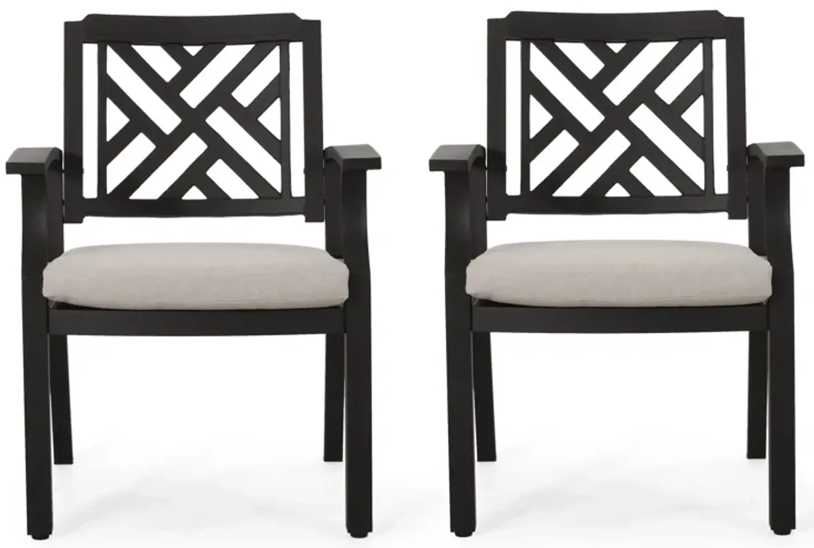 Rohe Outdoor Dining Chair Set of 2, Beige, Antique Matte Black Metal - Benzara