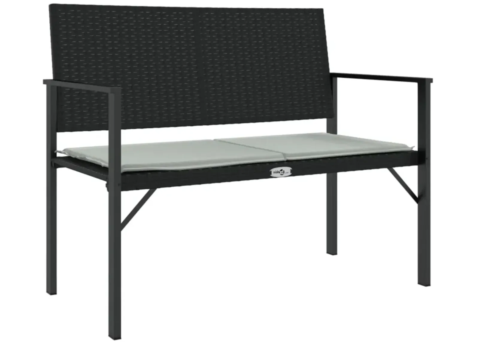 vidaXL 2-Seater Patio Bench with Cushion Black Poly Rattan