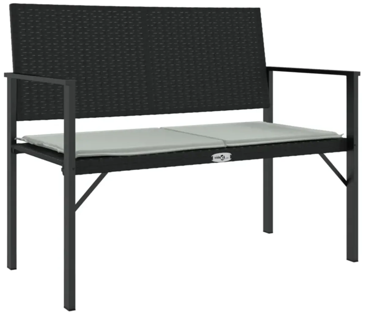 vidaXL 2-Seater Patio Bench with Cushion Black Poly Rattan