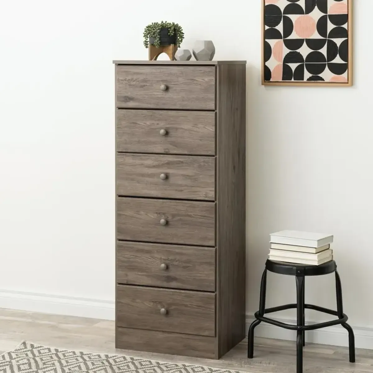 Prepac Astrid 6-Drawer Tall Chest, Drifted Gray