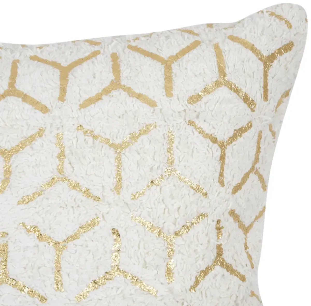 Pasargad Home Grandcanyon Geometric Gold Foil Cotton Pillow, White