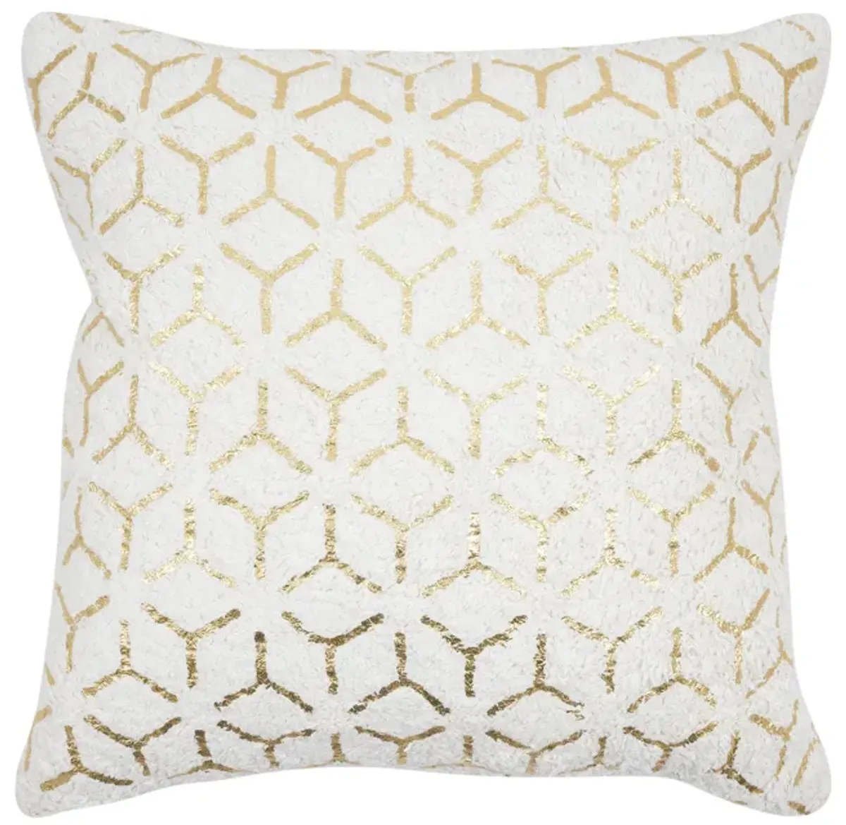 Pasargad Home Grandcanyon Geometric Gold Foil Cotton Pillow, White