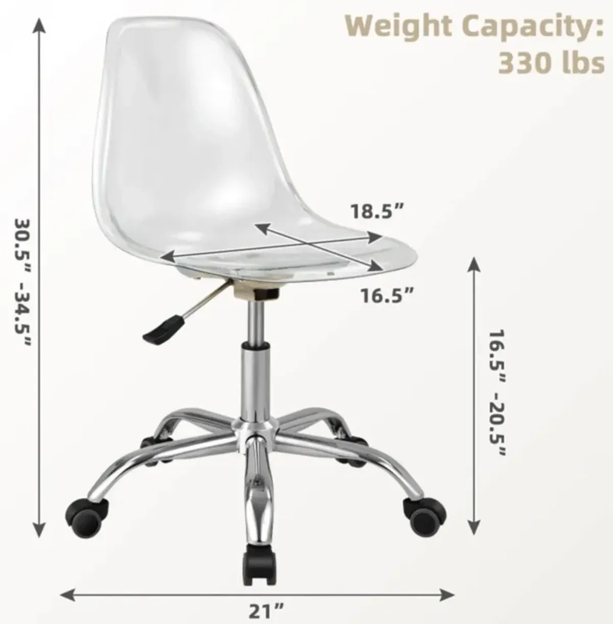 Hivvago Swivel Acrylic Armless Adjustable Height Office Chair