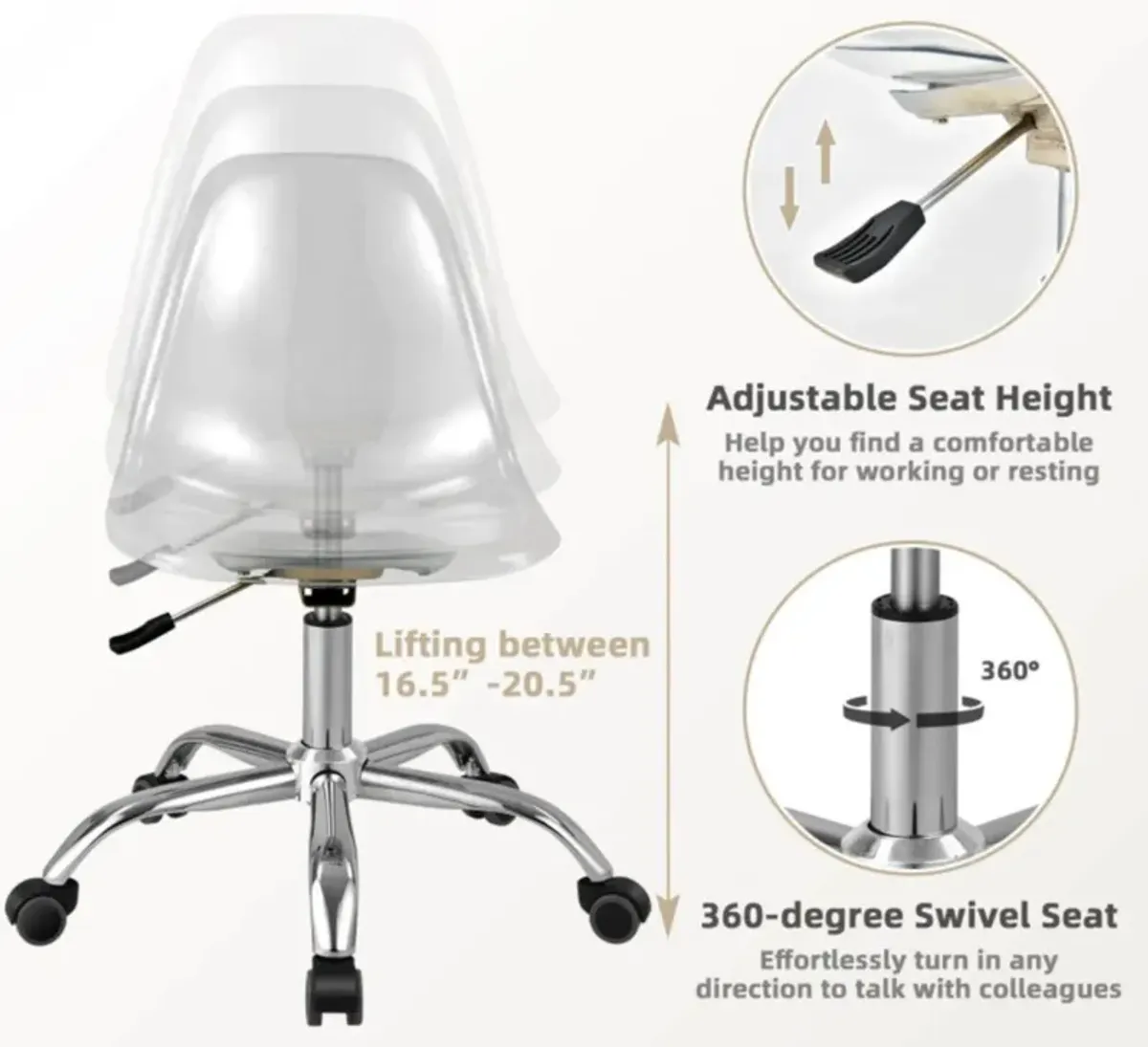 Hivvago Swivel Acrylic Armless Adjustable Height Office Chair