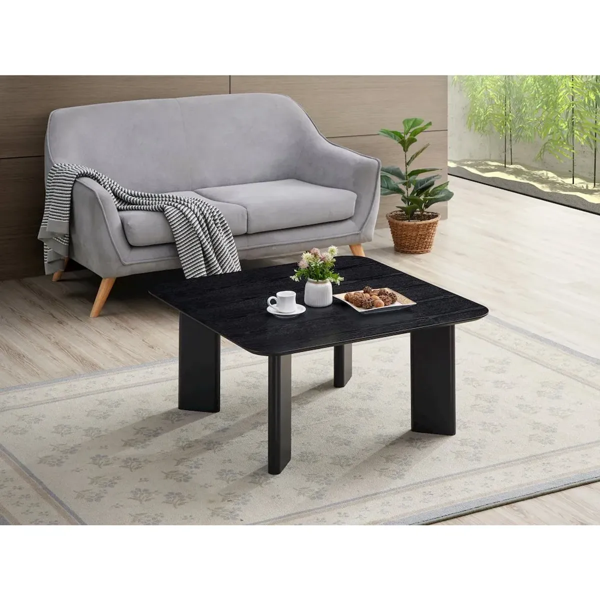 Omax Decor Joss Square Shape Modern Wood Coffee Table in Black Ash