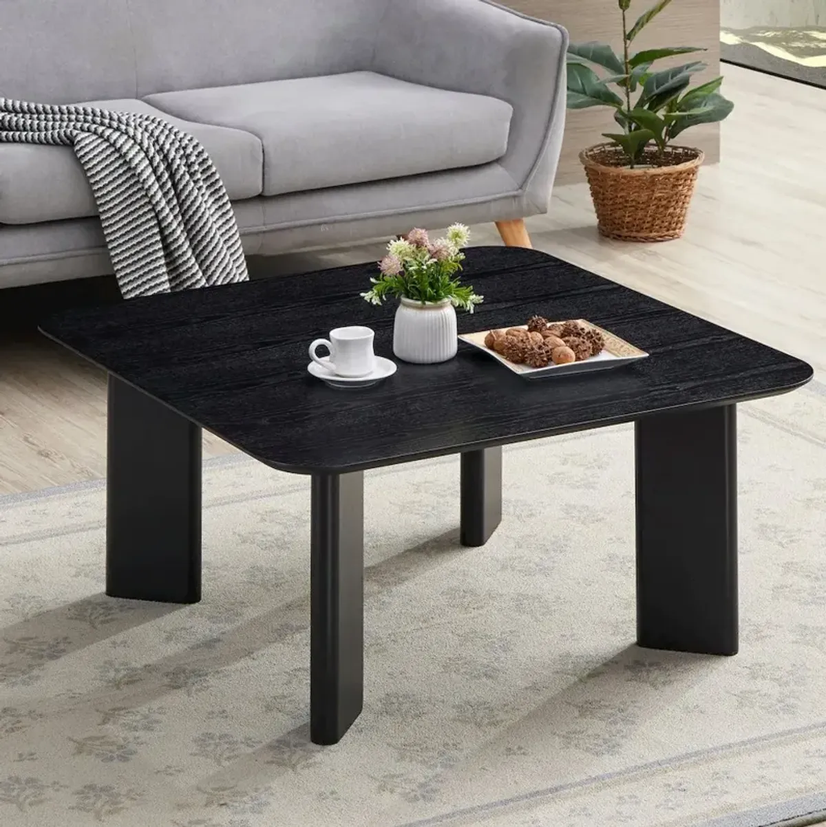 Omax Decor Joss Square Shape Modern Wood Coffee Table in Black Ash