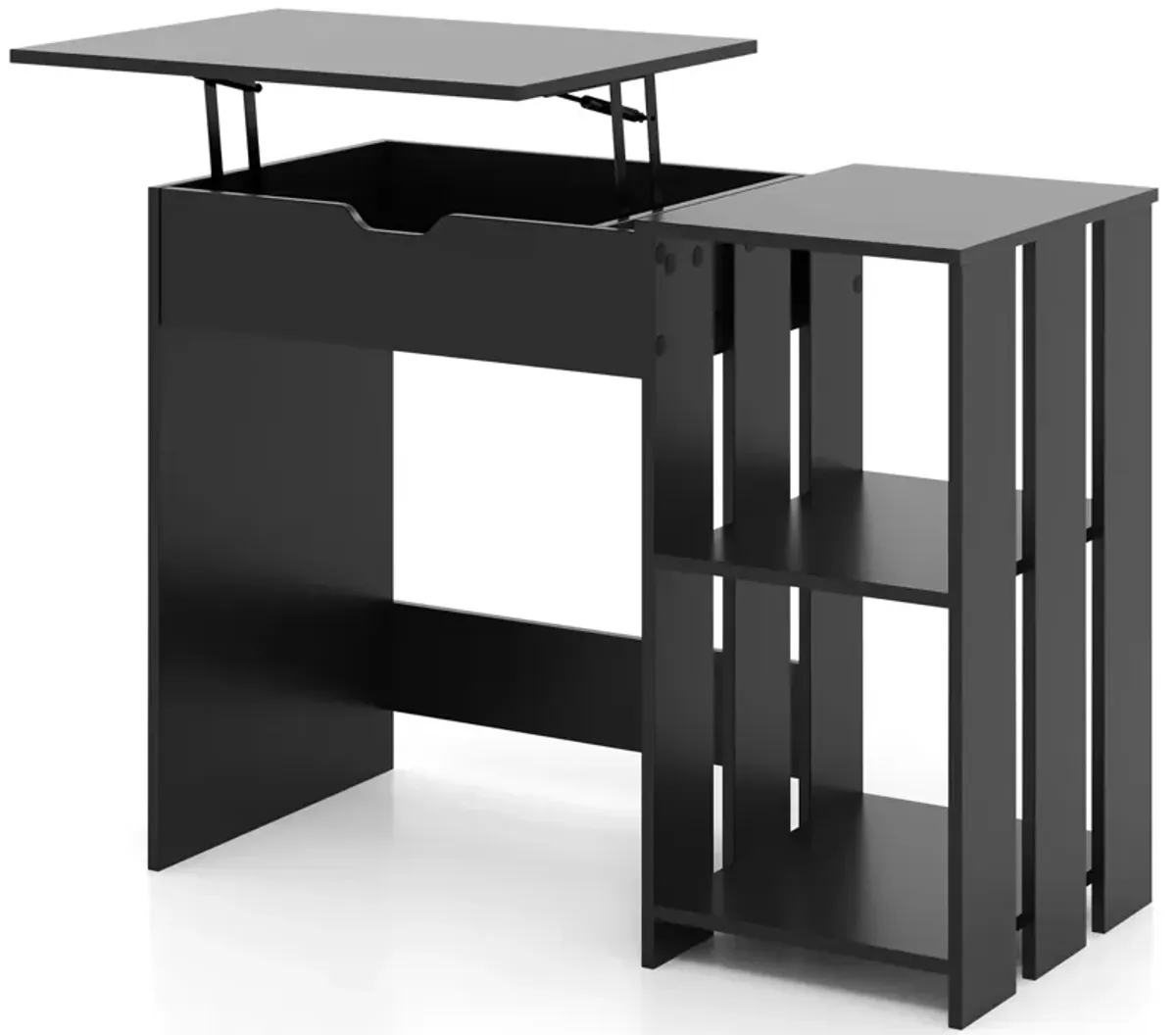 Space Saving Computer Desk with Hidden Compartment and Open Storage Shelves