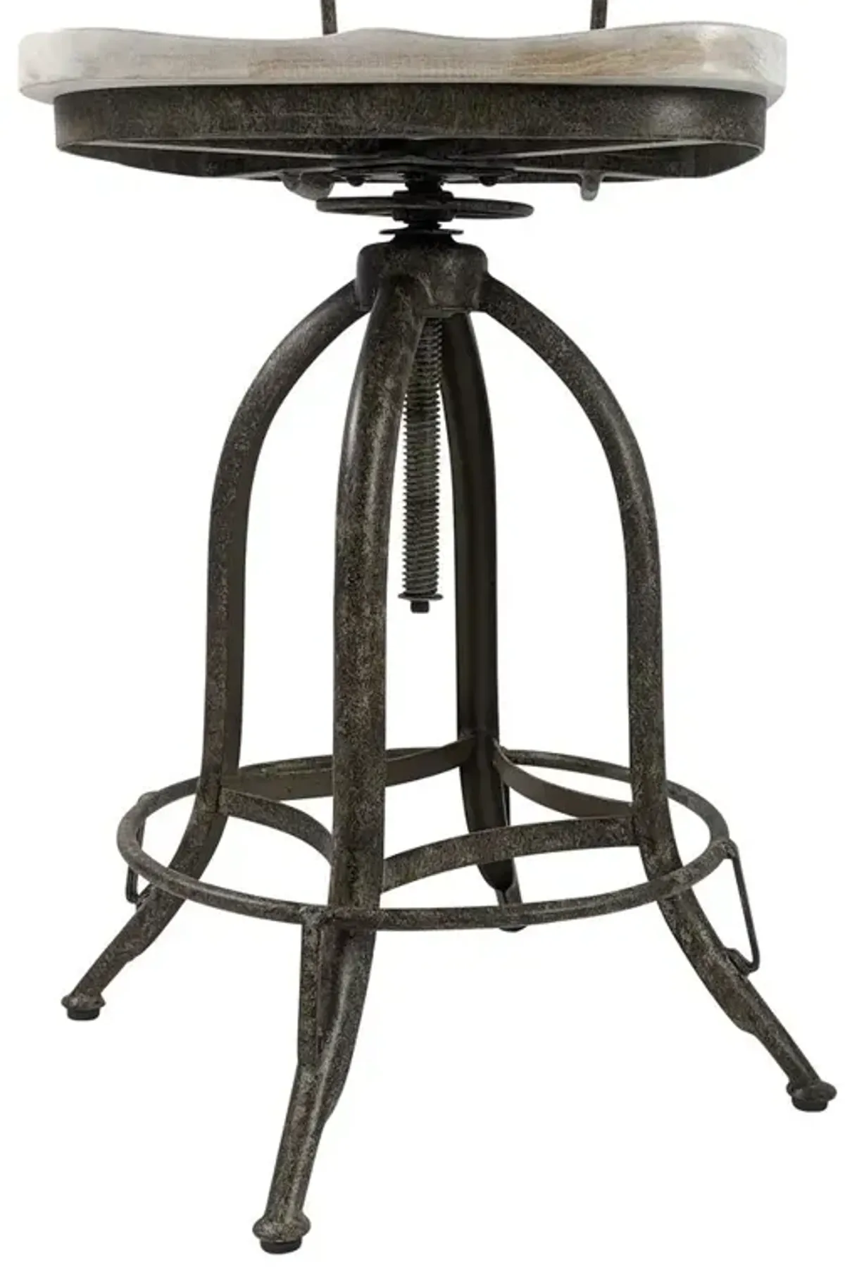 Carolina Living Mason Adjustable Barstool - Natural Driftwood Seat - Aged Iron Base