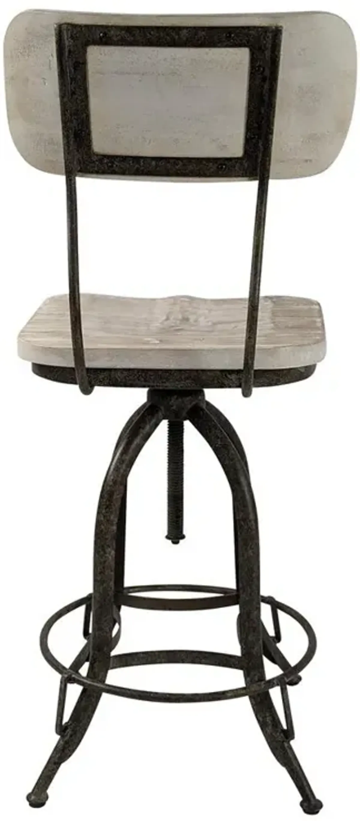 Carolina Living Mason Adjustable Barstool - Natural Driftwood Seat - Aged Iron Base