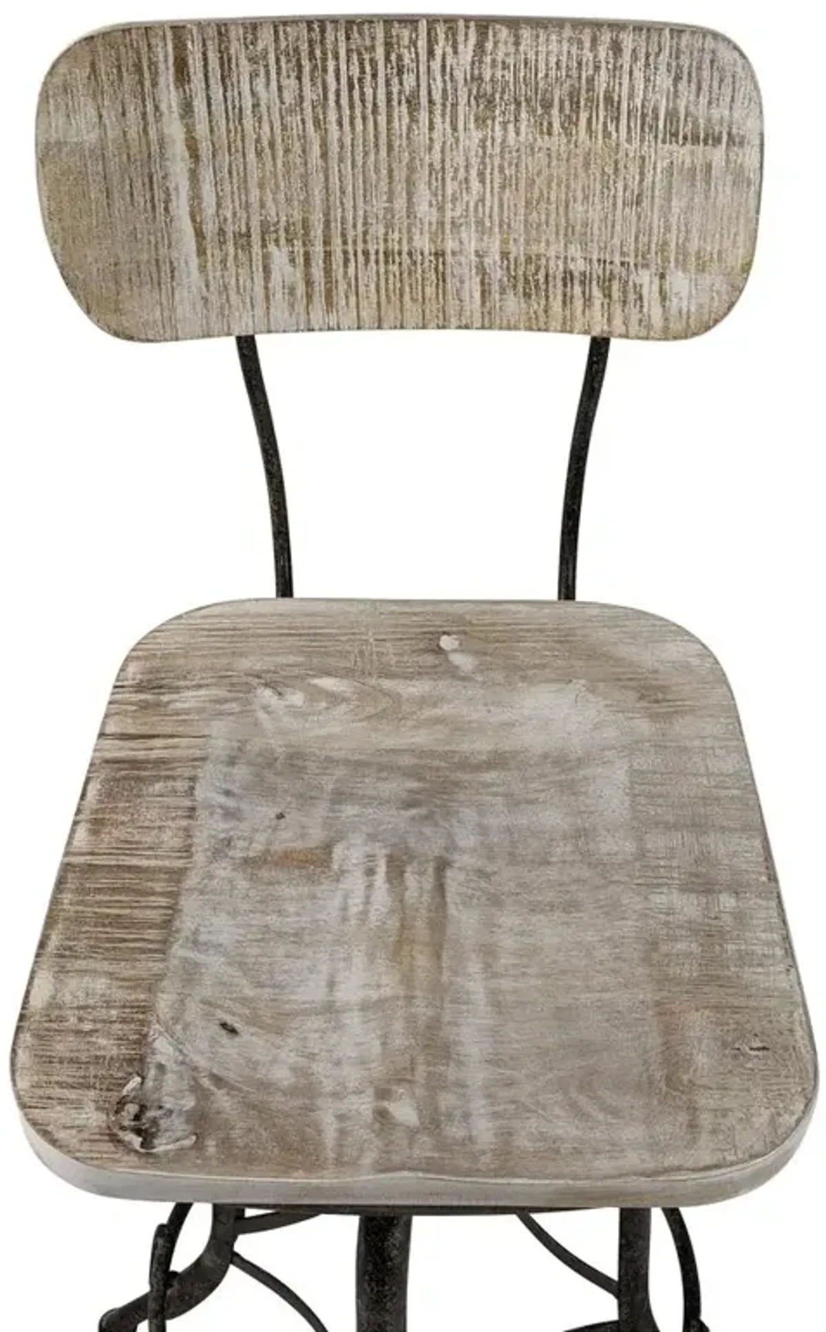 Carolina Living Mason Adjustable Barstool - Natural Driftwood Seat - Aged Iron Base