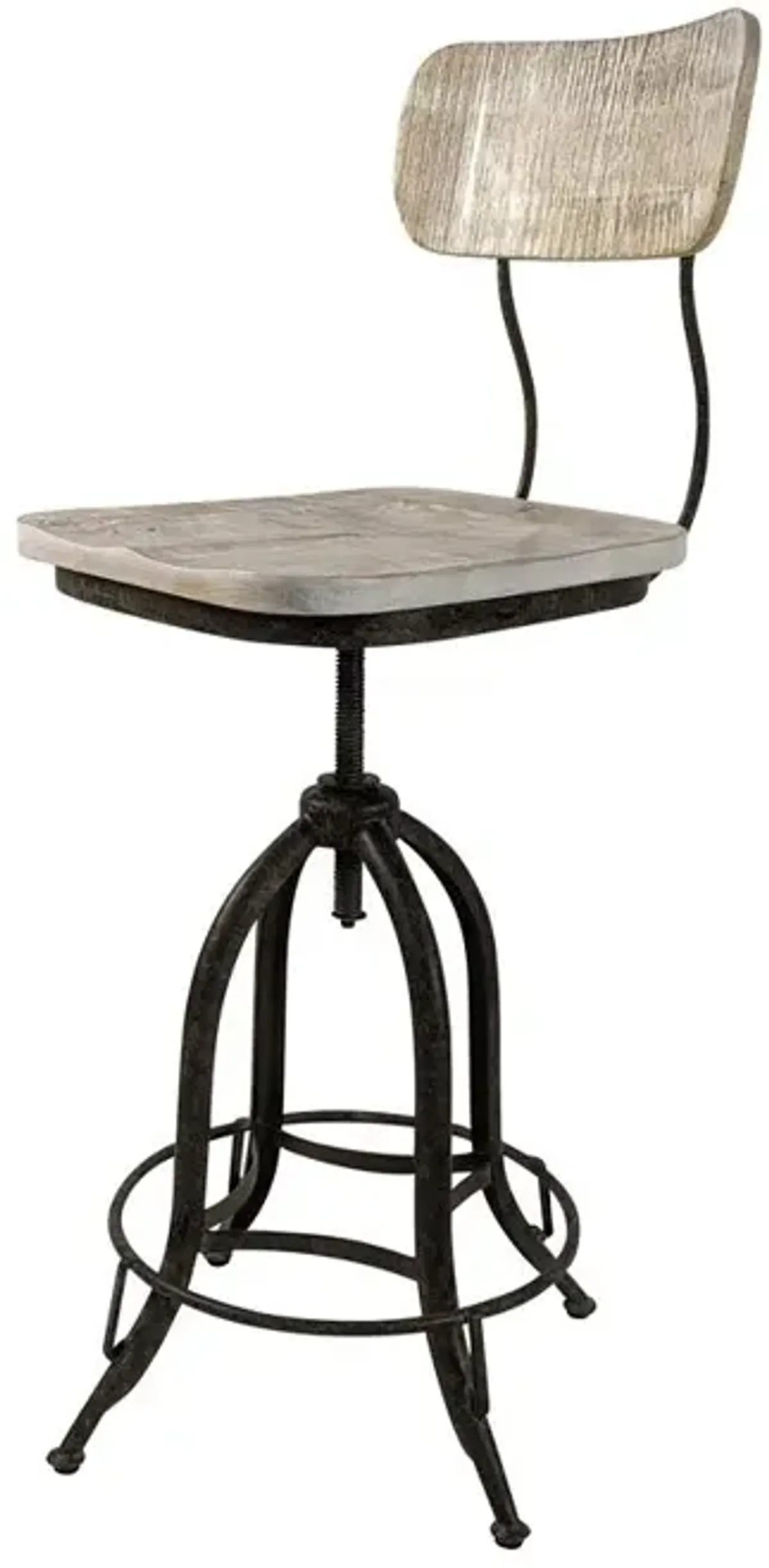 Carolina Living Mason Adjustable Barstool - Natural Driftwood Seat - Aged Iron Base