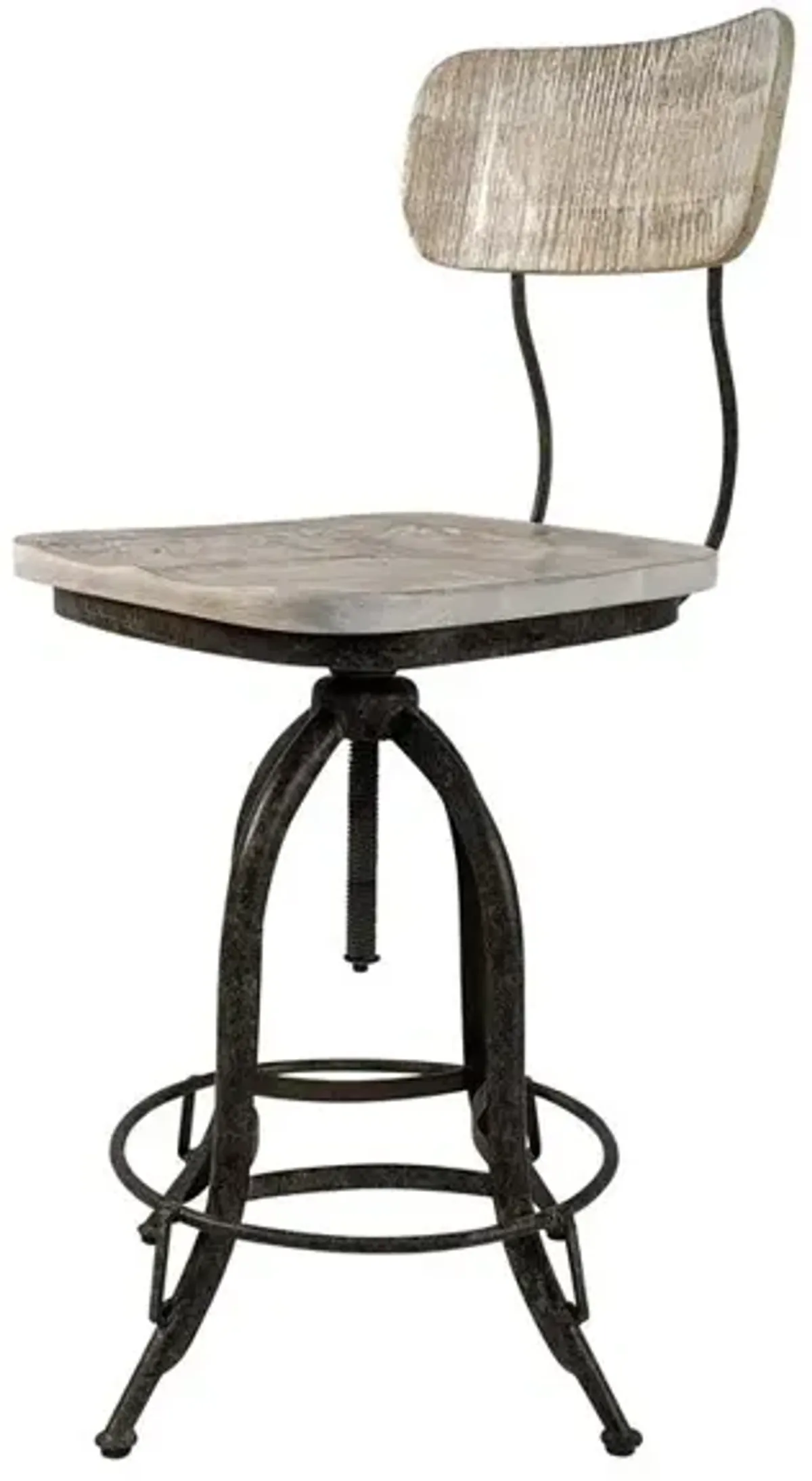 Carolina Living Mason Adjustable Barstool - Natural Driftwood Seat - Aged Iron Base