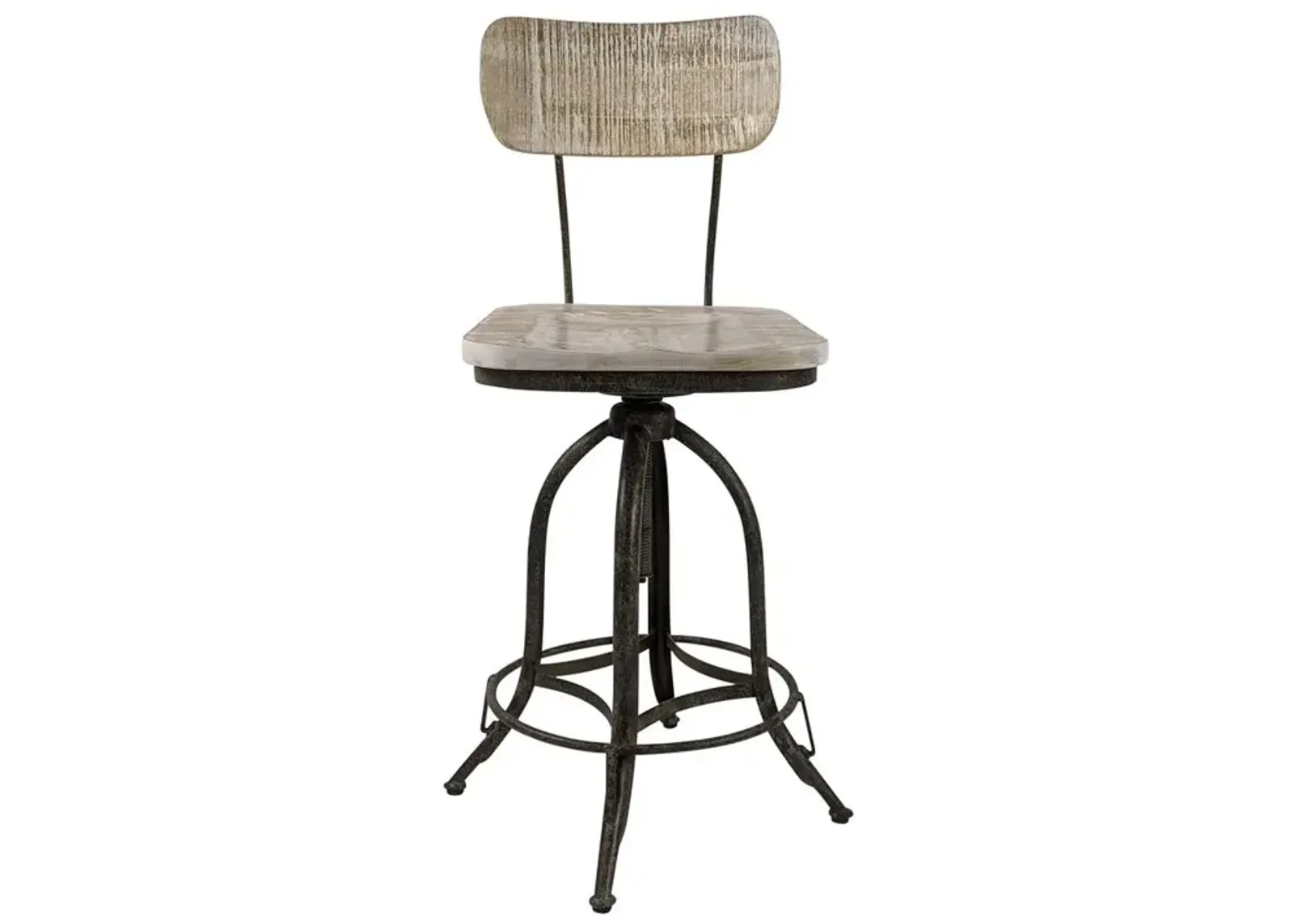 Carolina Living Mason Adjustable Barstool - Natural Driftwood Seat - Aged Iron Base