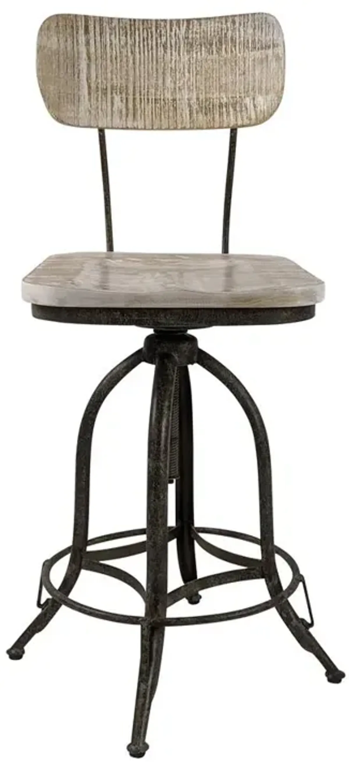 Carolina Living Mason Adjustable Barstool - Natural Driftwood Seat - Aged Iron Base