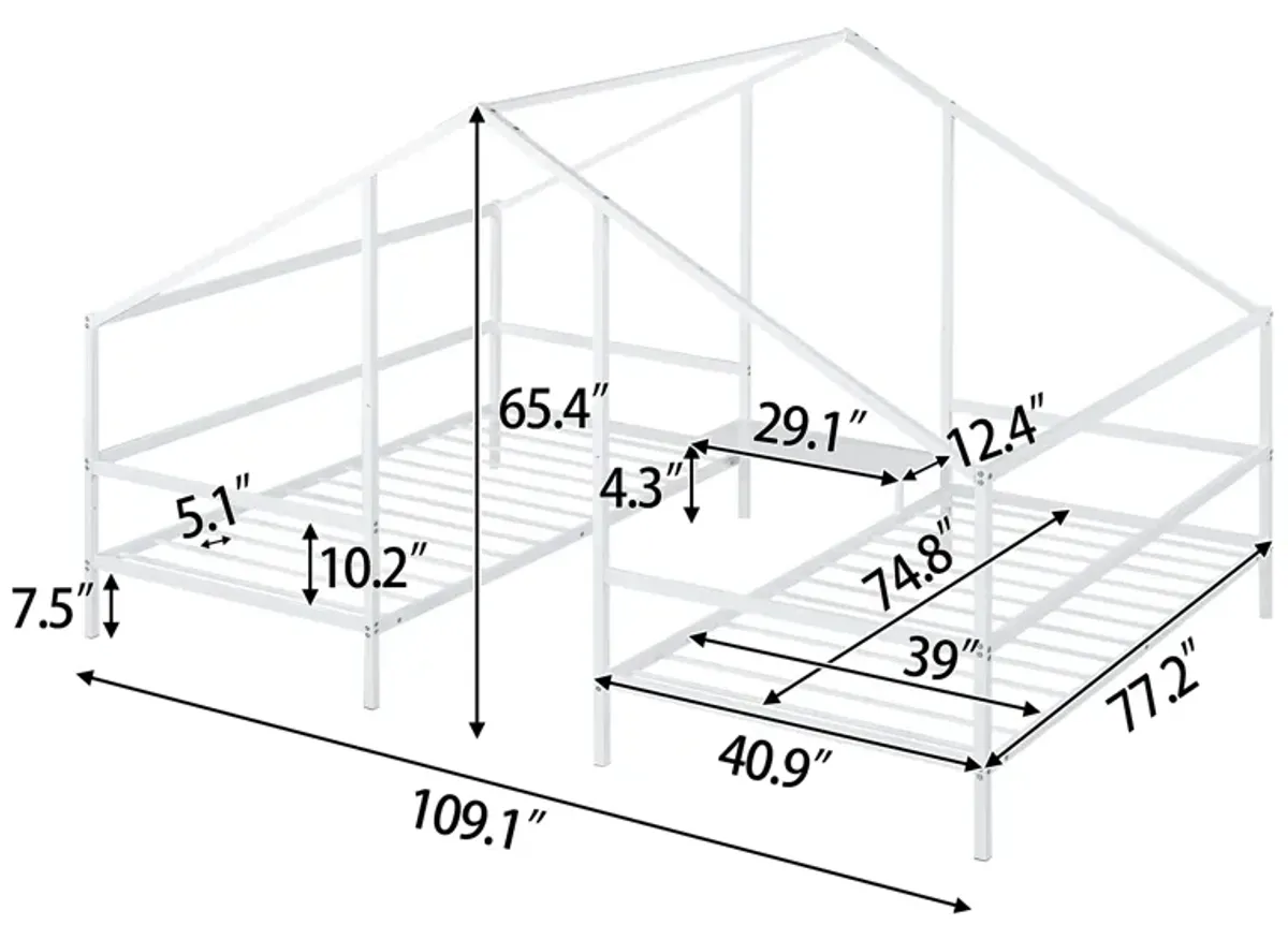 Merax Metal Double House Beds with Built-in Table