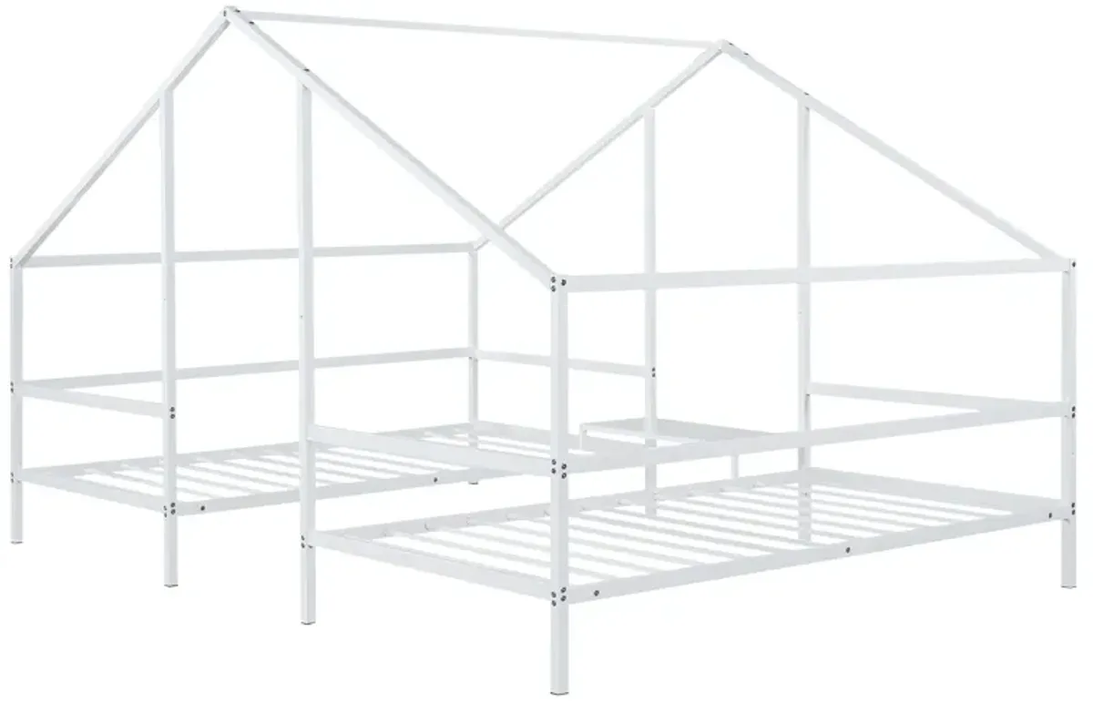 Merax Metal Double House Beds with Built-in Table