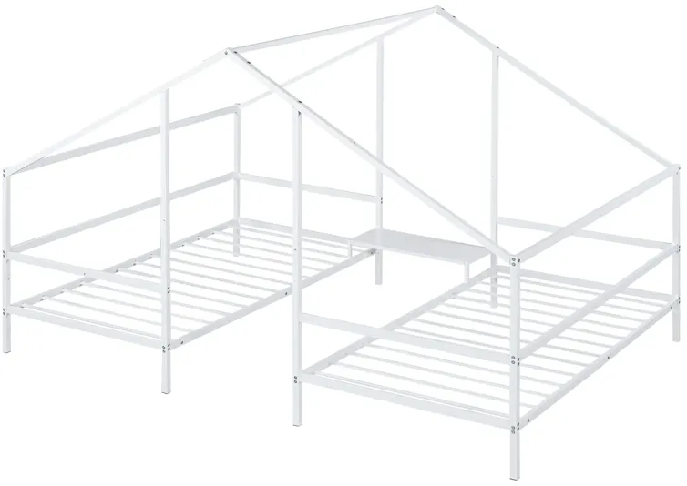 Merax Metal Double House Beds with Built-in Table