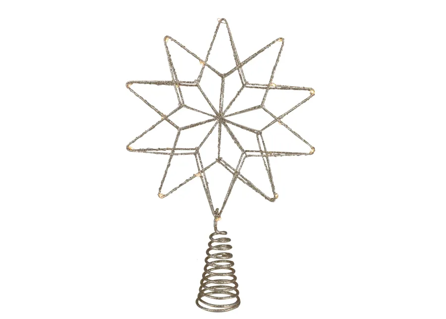 12" LED Lighted B/O Gold Glittered Geometric Star Christmas Tree Topper - Warm White Lights