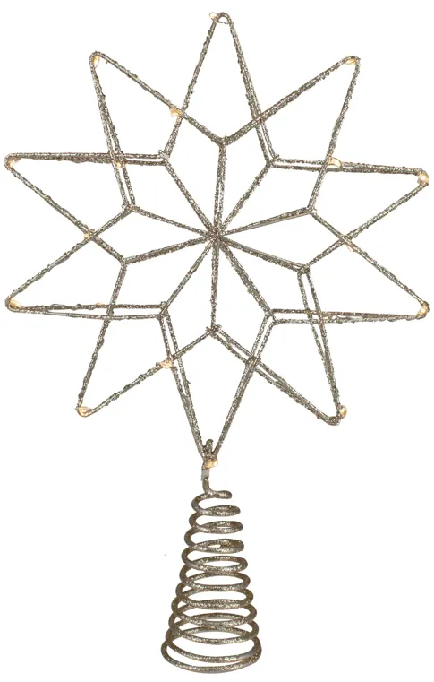 12" LED Lighted B/O Gold Glittered Geometric Star Christmas Tree Topper - Warm White Lights