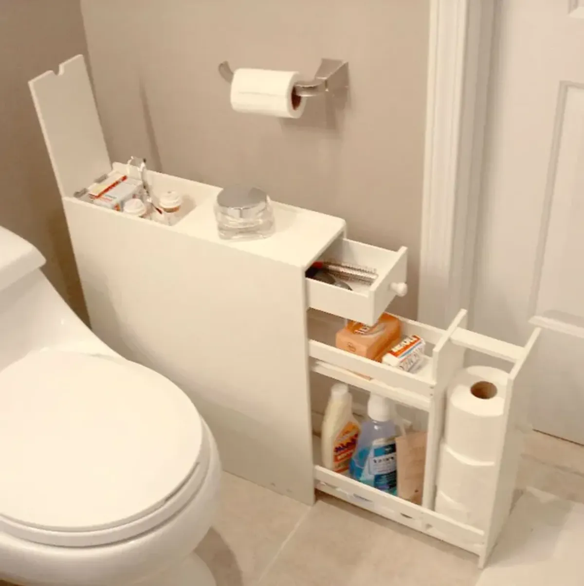 Hivvago Space Saving Bathroom Floor Cabinet in White Wood Finish