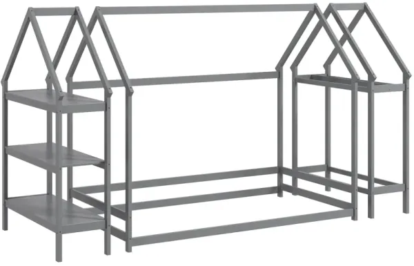 Montessori Floor House Bed with Detachable Storage Shelves