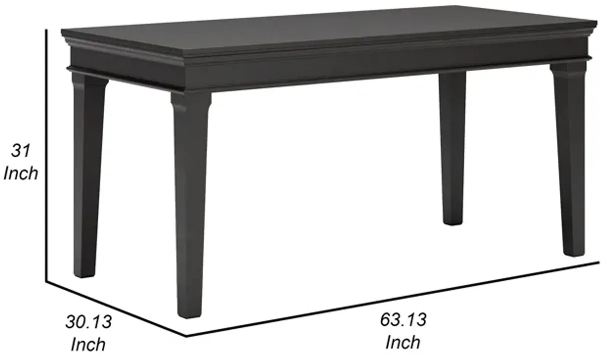 63 Inch Home Office Desk, Rectangular Tabletop, Vintage Black Finish - Benzara