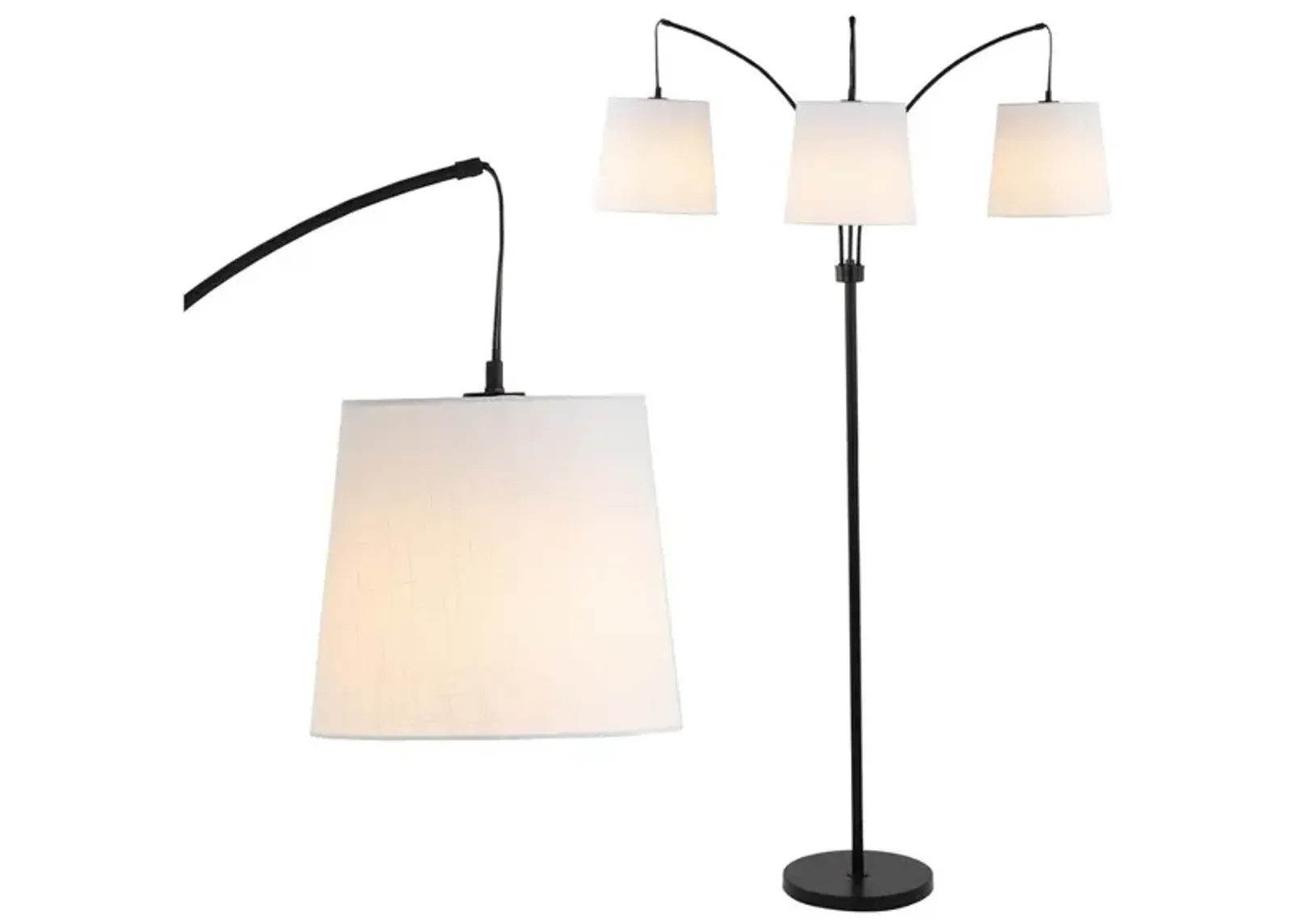 Sylva 3-Light Mid-Century Modern Head-Adjustable Iron LED Arc Floor Lamp