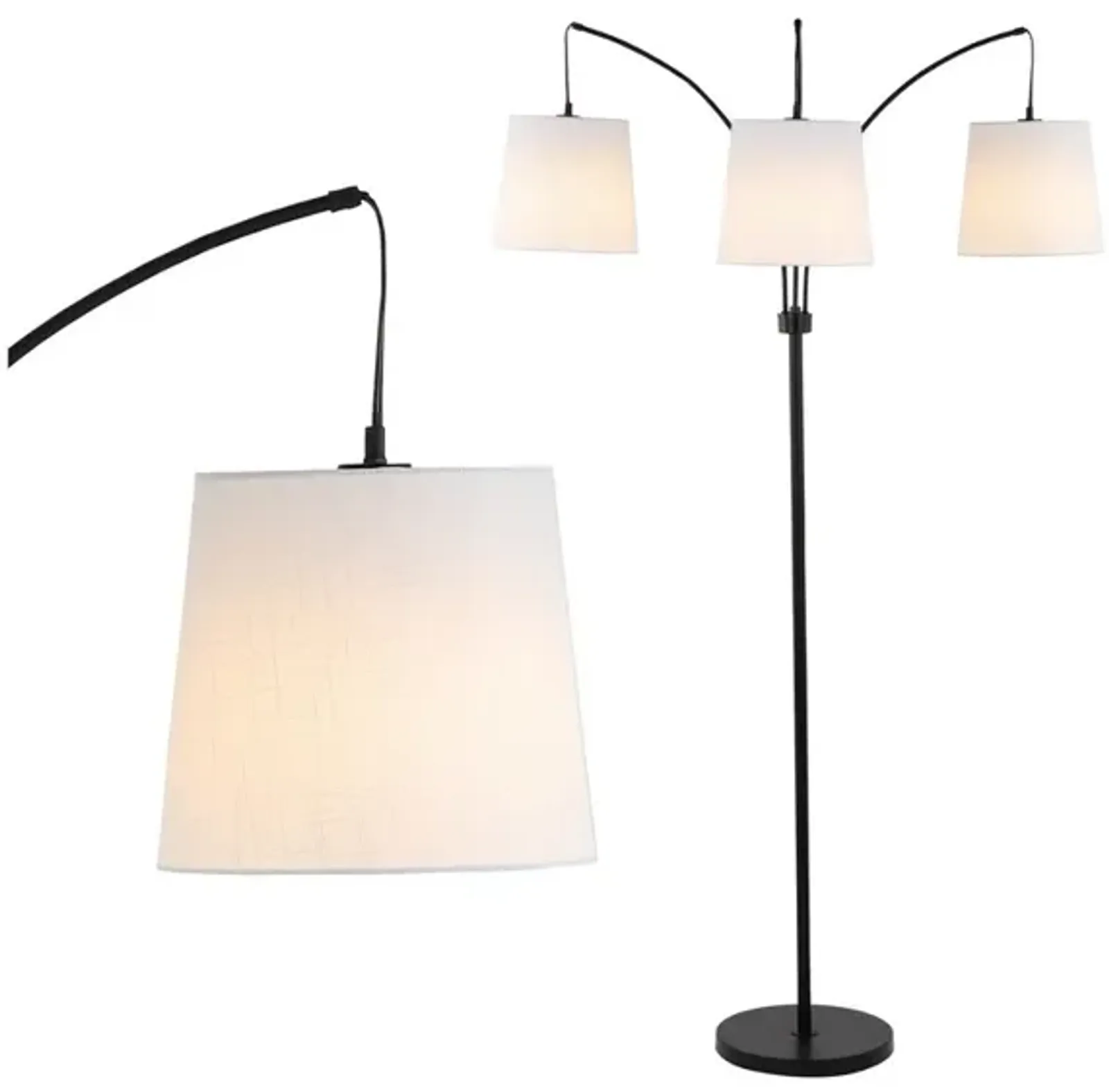 Sylva 3-Light Mid-Century Modern Head-Adjustable Iron LED Arc Floor Lamp